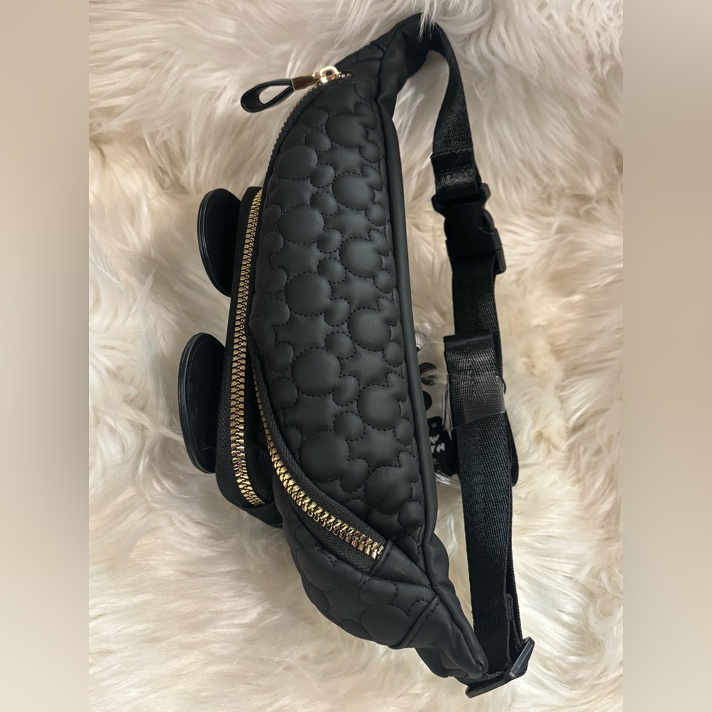 Disney Black Mickey Mouse Quilted Crossbody Belt Bag with Gold Hardware - Picture 3 of 9